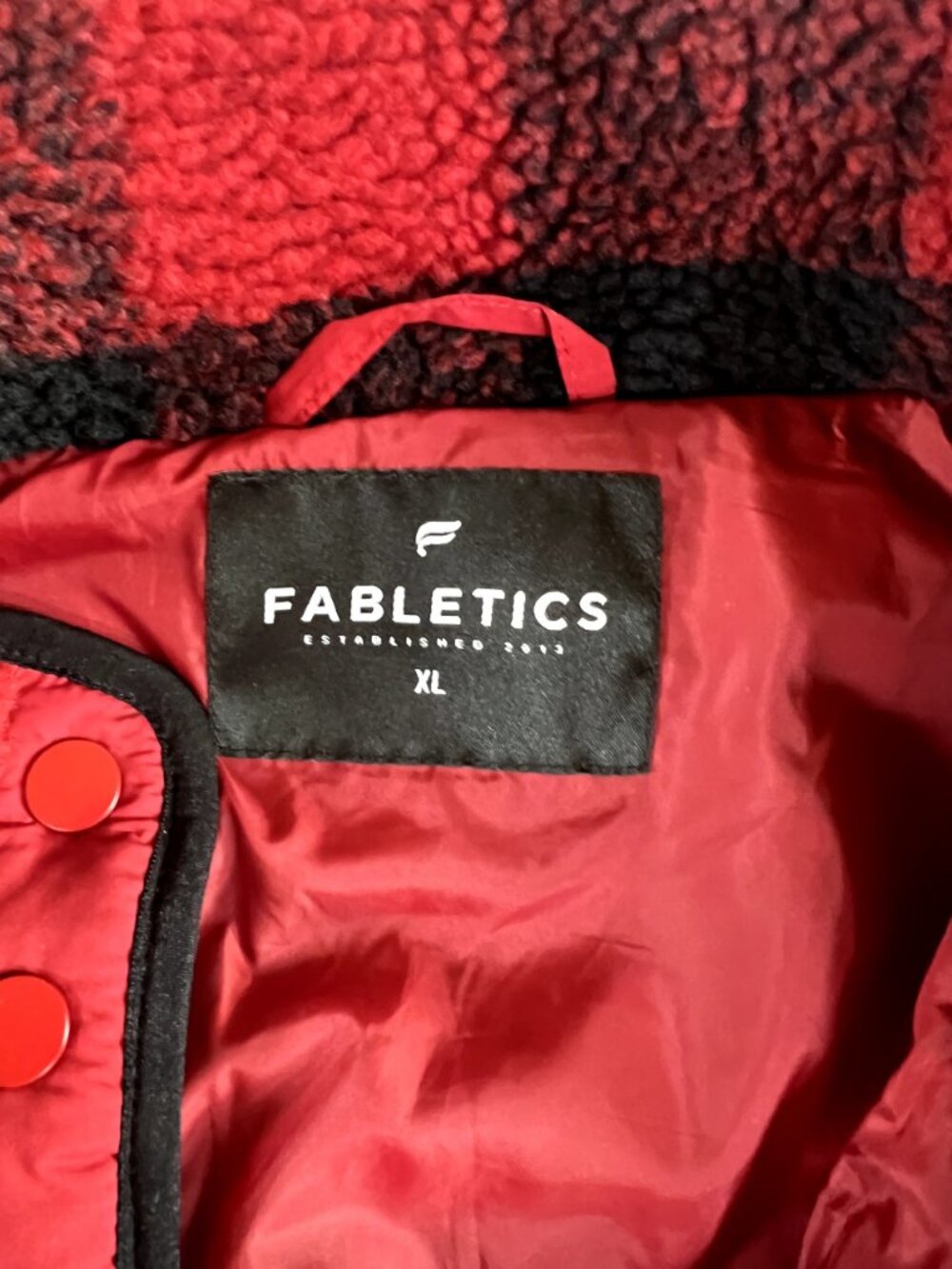 Fabletics Plaid Fleece Jacket Red Black XL - Picture 3 of 5